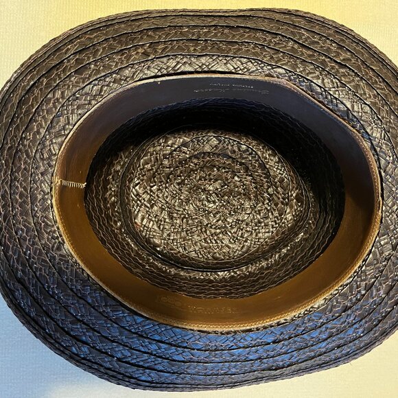 VINTAGE WORMSER MACORA STRAW HAT, 7 1/4 Brown, Rolled Brim, Floral Band New York - Picture 9 of 13